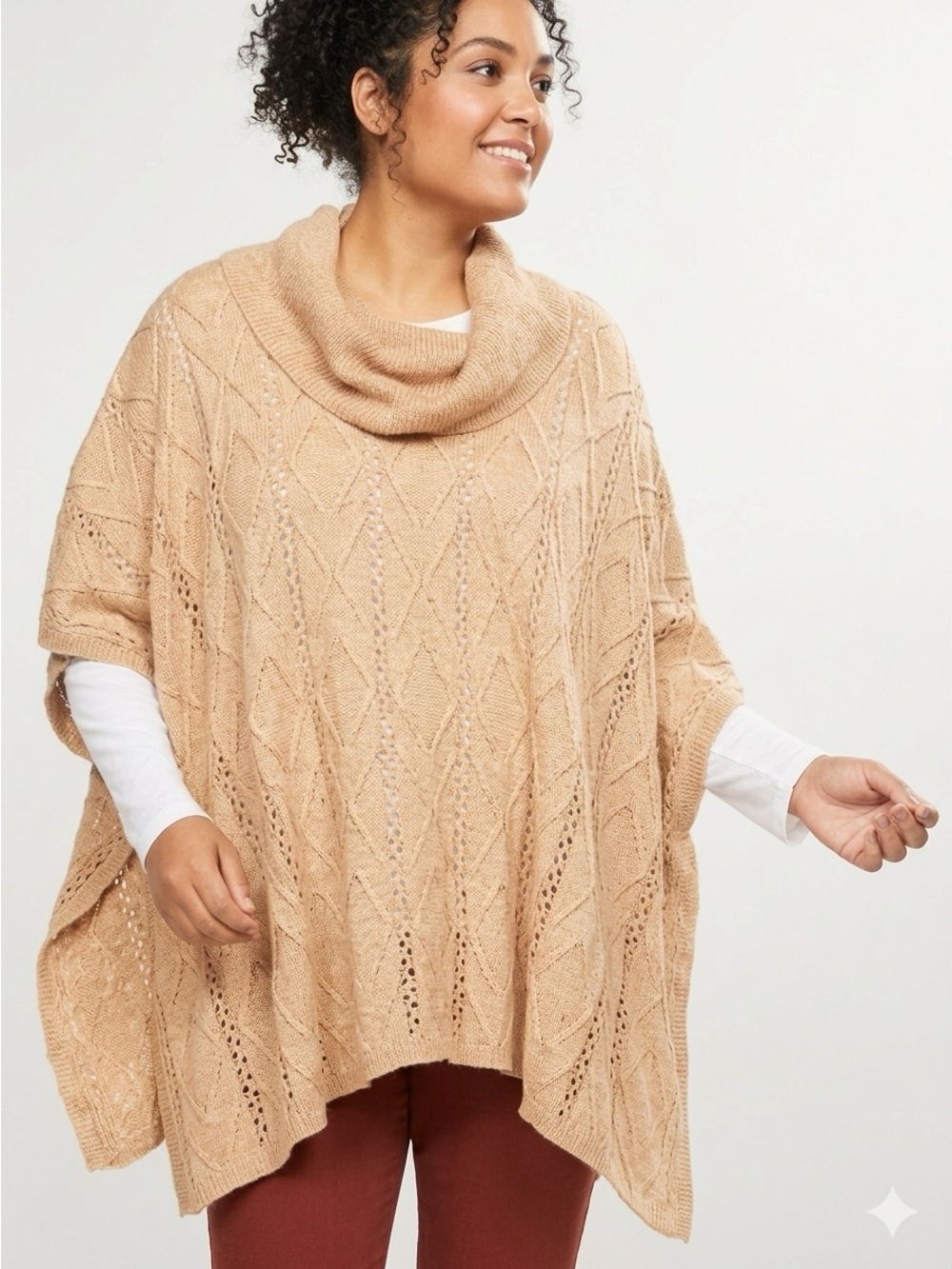 Lane Bryant Orange Tan Cowl Neck Knit Shawl Poncho Sweater Plus Size 22 28 2X 3X